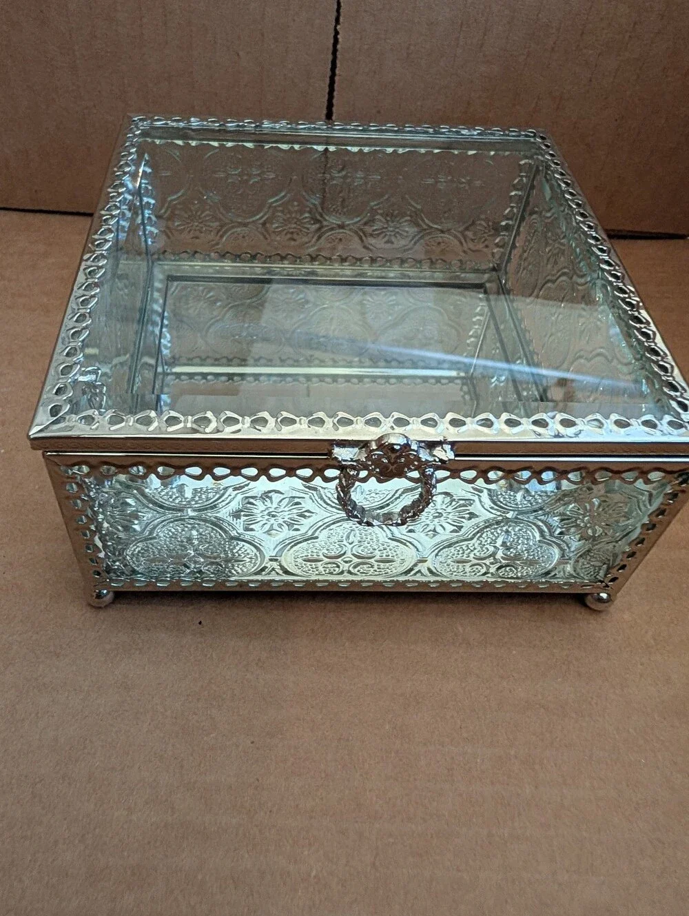 Decorative Silver Glass Jewelry Box - Elegant Mirrored Storage